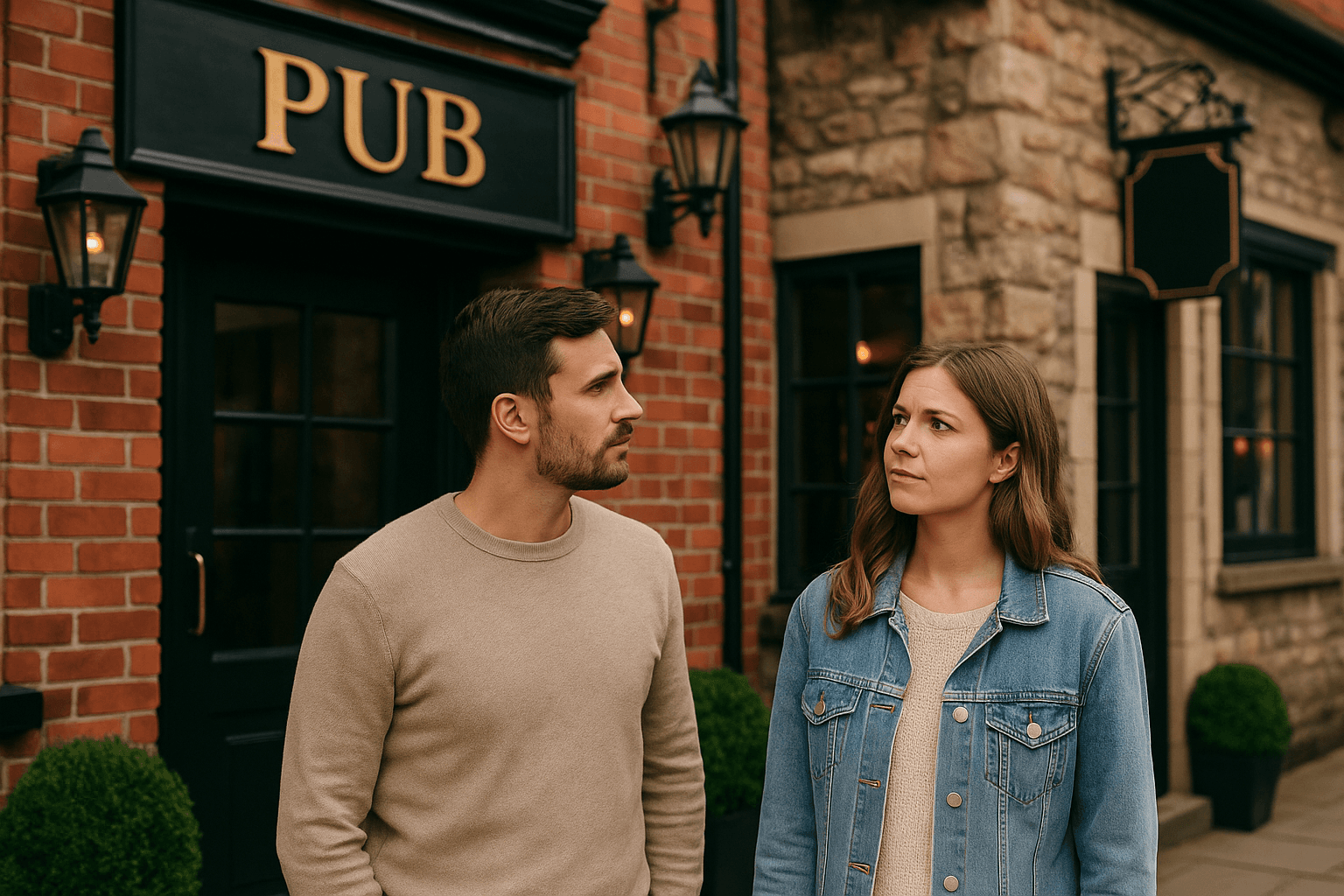 A couple considering running their local pub